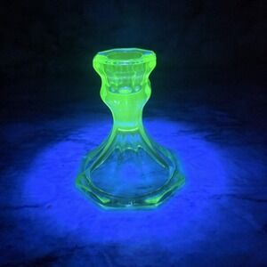 Vintage Green Uranium Glass Candlestick Holder